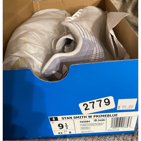 Adidas Stan Smith PrimeBlue Shoes Cloud White/Dust Purple NIB SZ 9.5 - Picture 10 of 15